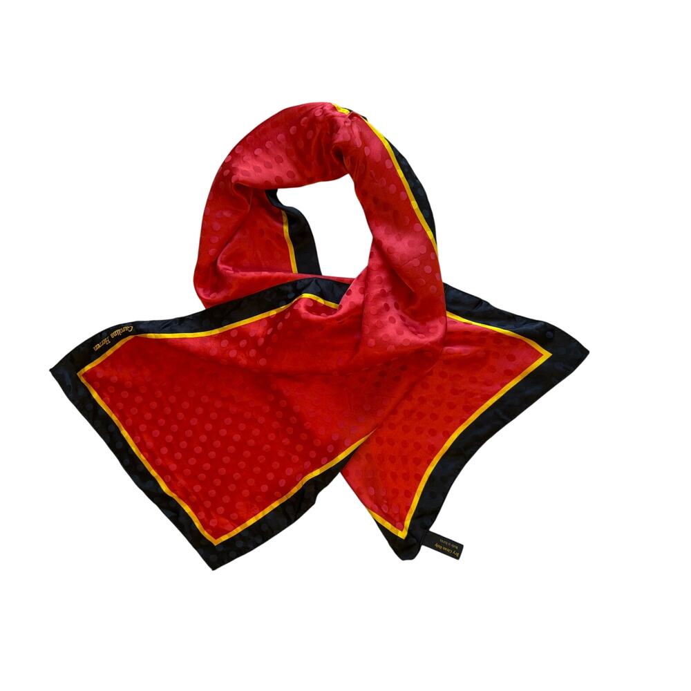 VTG Carolina Herrera Bold Red Yellow & Black Silk Polkadot Neck Scarf Old Money